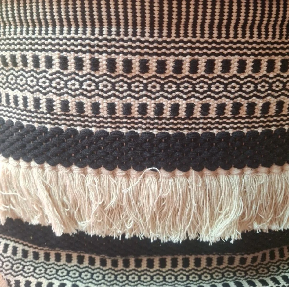 Woven Fringe Basket in Black and Cream